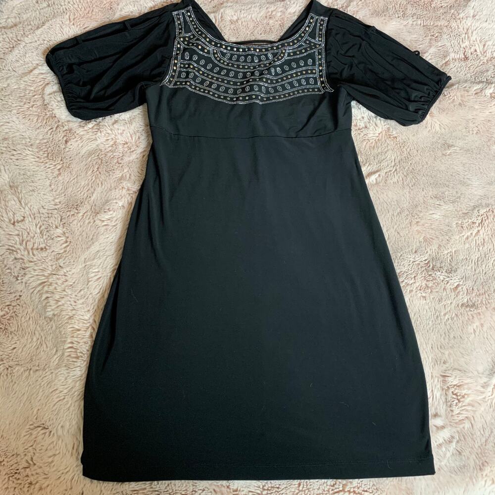 Bisou Bisou Black Embellished Short Sleeve Dress 8 - Picture 4 of 11